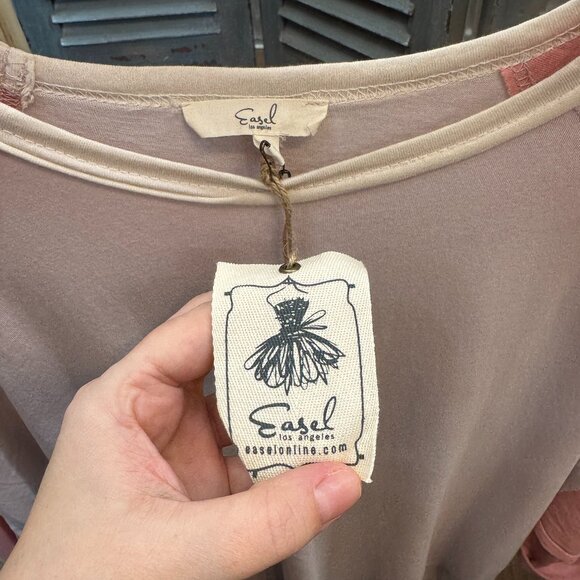 Easel Rose Pink Color Mix Rayon Cotton Knit Tunic - Picture 2 of 7